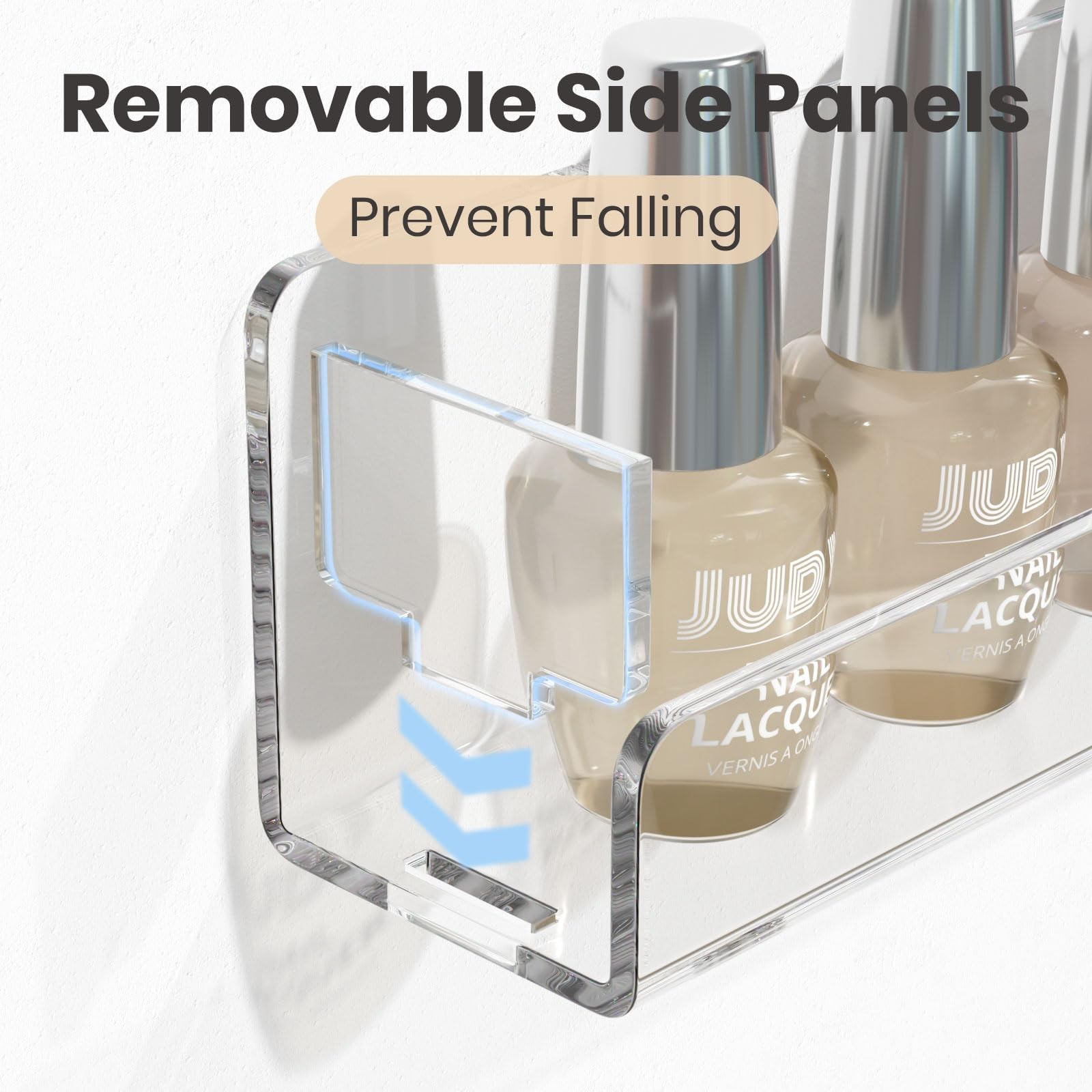6 Pack Nail Polish Rack Wall Mounted Shelf with Removable Anti-Slip End Inser…