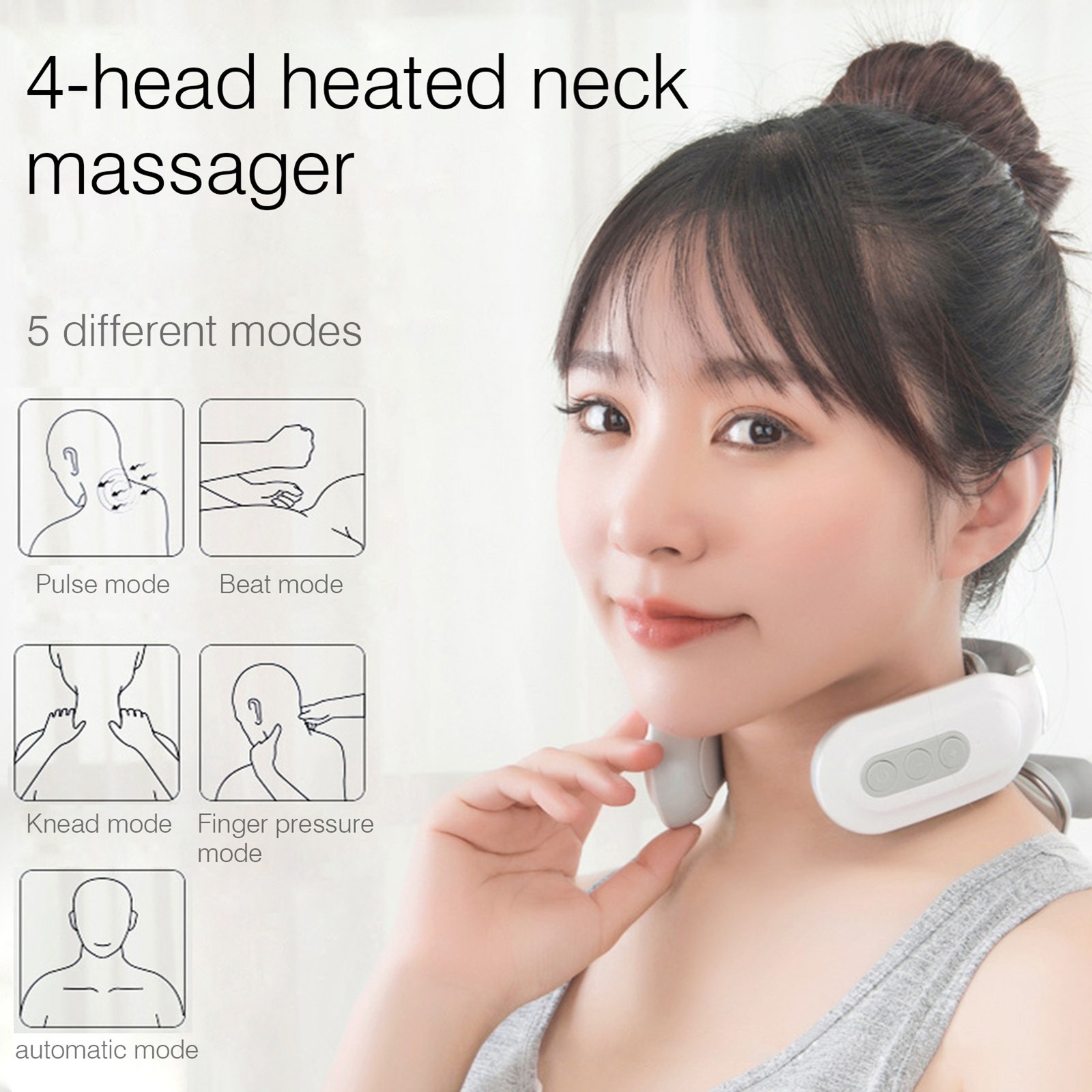 Cervical Massager 16 Modes USB Smart Pulse Heating 4 Head Neck Massager for Neck