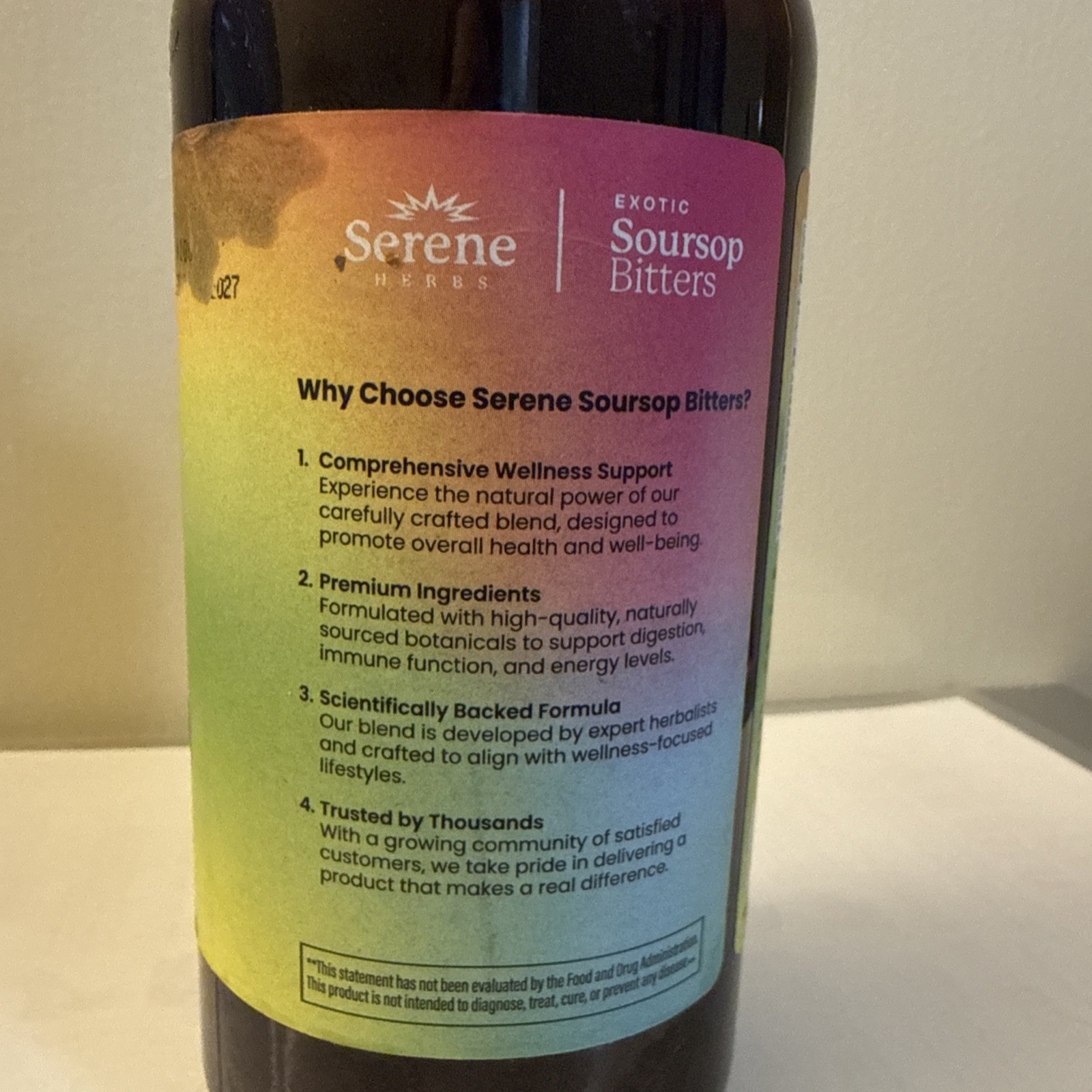 Serene Herb Exotic Soursop Bitters Liquid Gut Health Detox Lasting Vitality 16oz