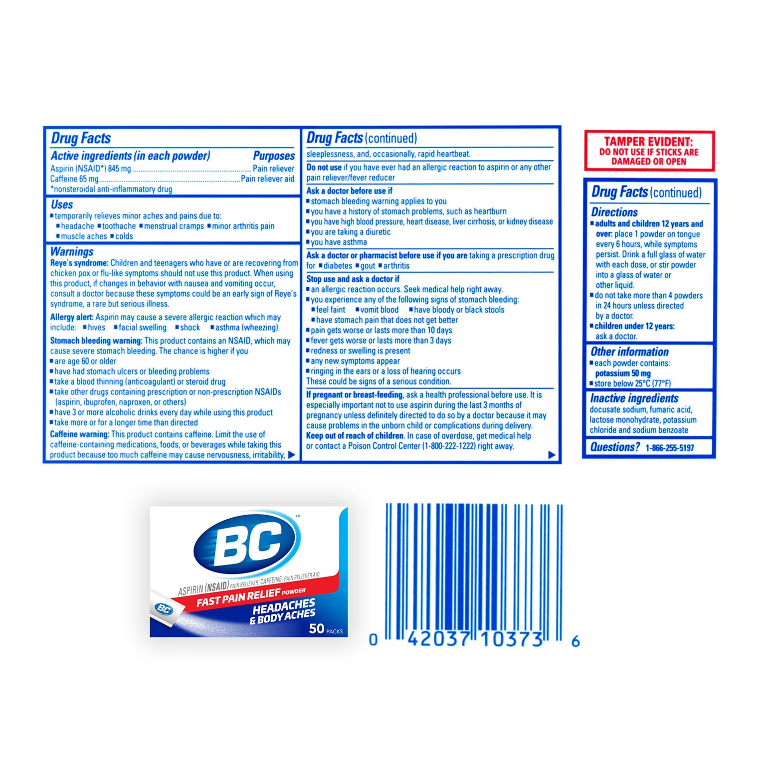 BC Powder Original Strength Pain Reliever, Aspirin Dissolve Packs, Body Aches &