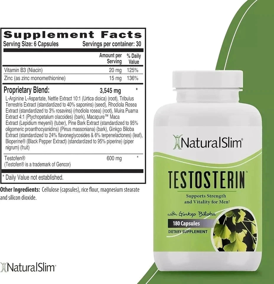 NaturalSlim Testosterin Men’s Multivitamins Testosterone Booster 180 capsules