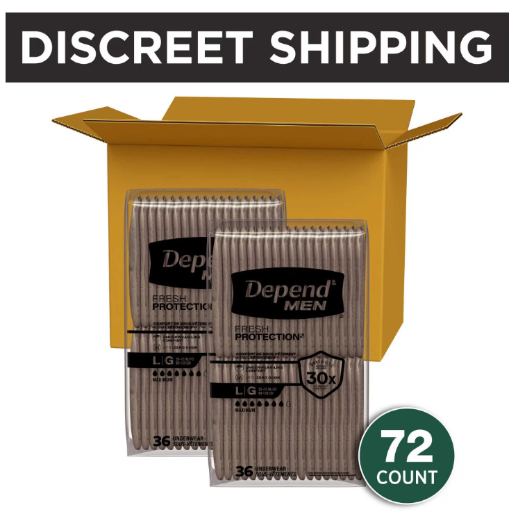 Depend Fresh Protection Incontinence Underwear for Men, Adult, L, 72 Count