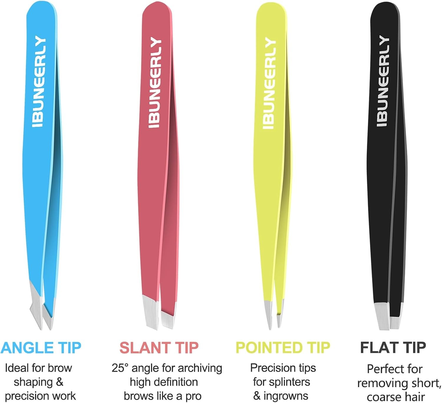 Eyebrows Tweezers Set, 4Pcs Stainless Steel for Women Multi-color