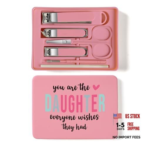 6-Piece Nail Clipper Set with Nail File, Tweezers and ingrown Daughtere Pink