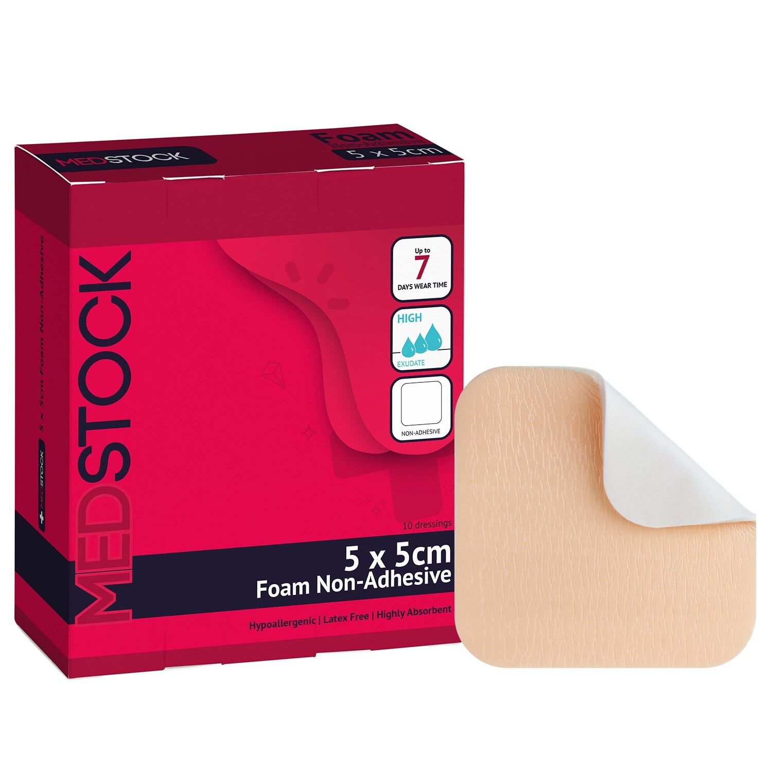 MEDSTOCK Foam Non-Adhesive Dressing – 2″ x 2″ (Box of 10)