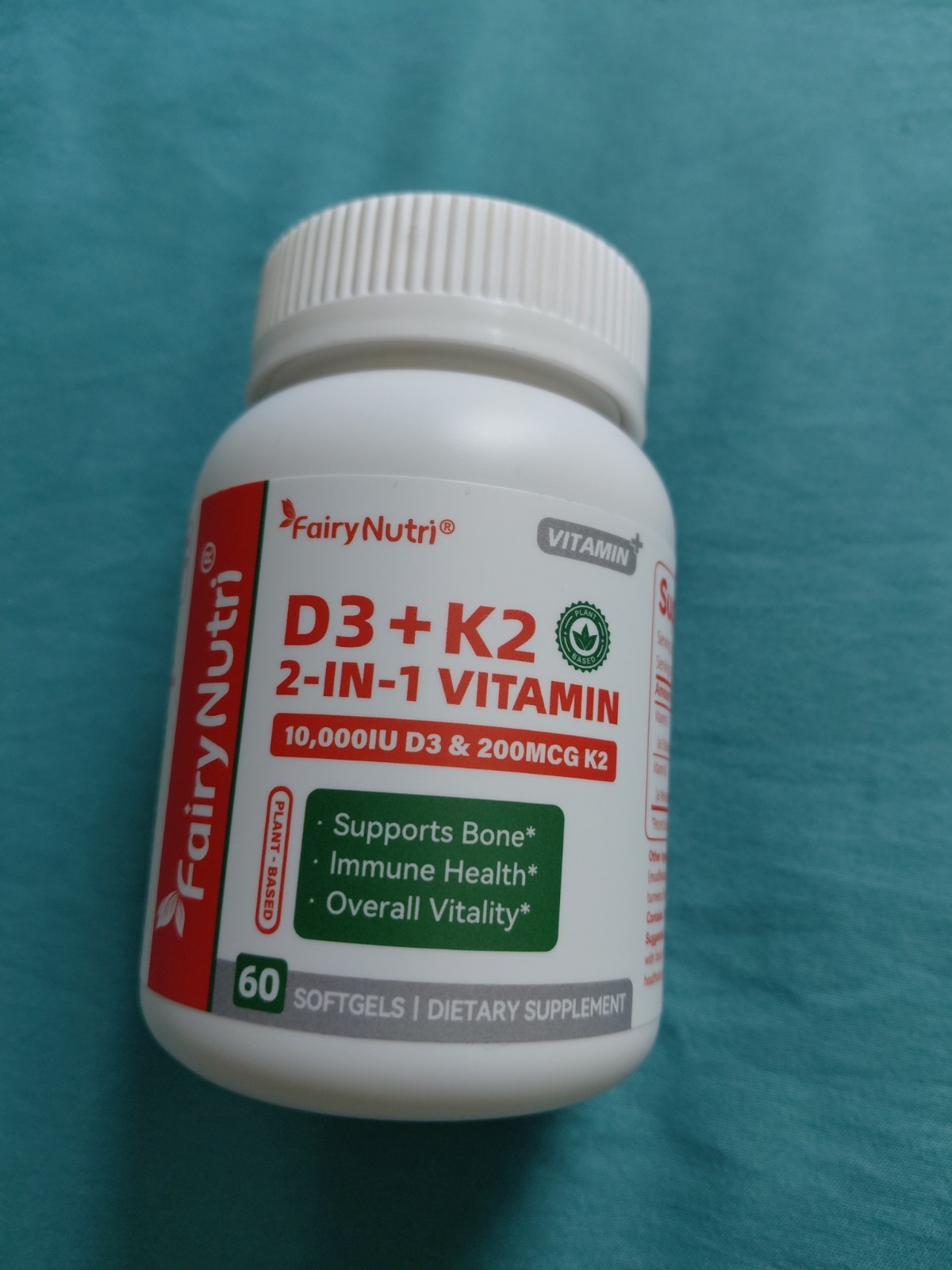 FairyNutri Vitamin D3+K2 10,000 IU/200 mcg Plant-Based 60 Softgels
