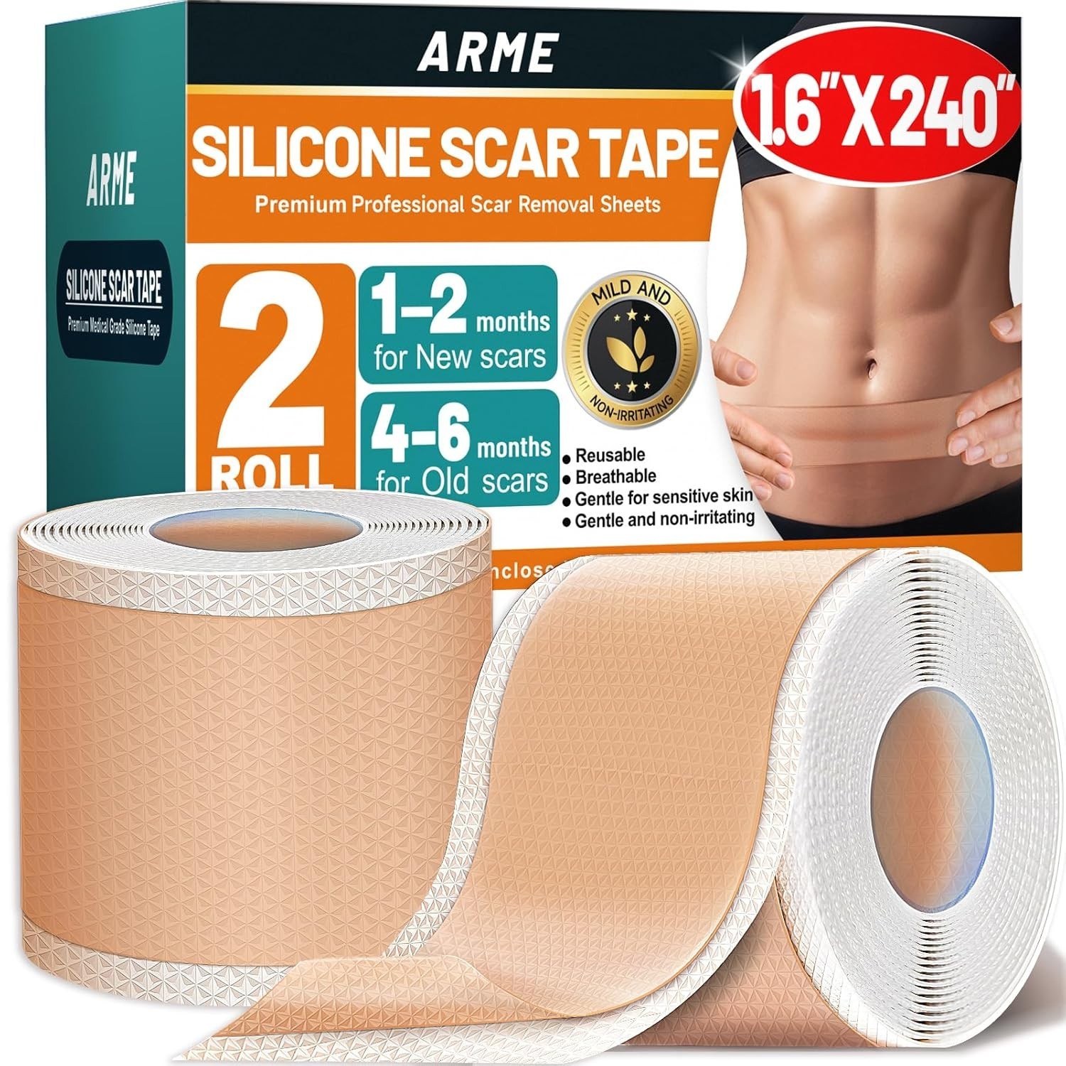 Arme Silicone Scar Tape 1.6in x 240in Medical Grade Scar Sheets 2 Rolls