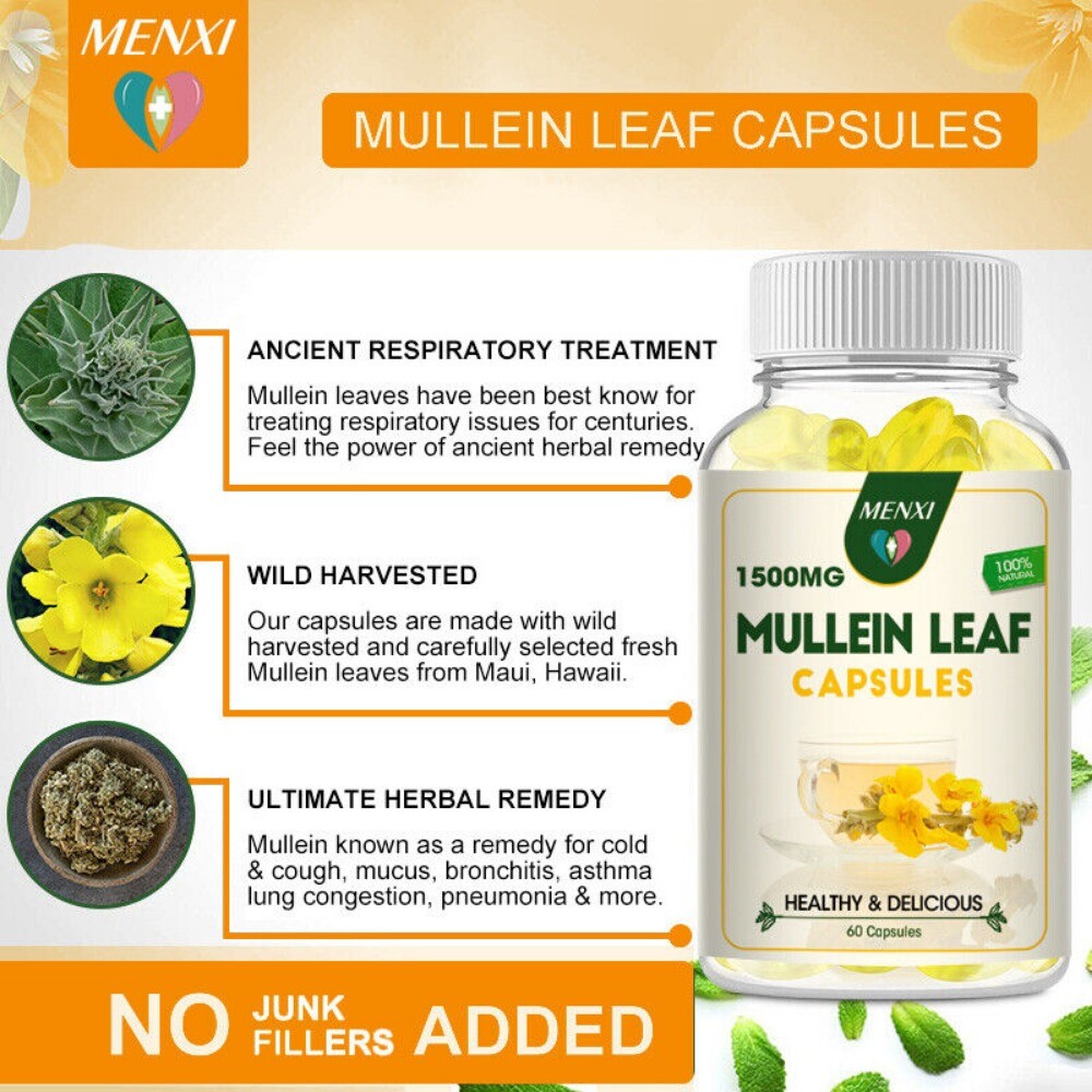 Mullein Leaf 240 Capsules for Lung Cleansing & Detox Herbal Dietary Supplement