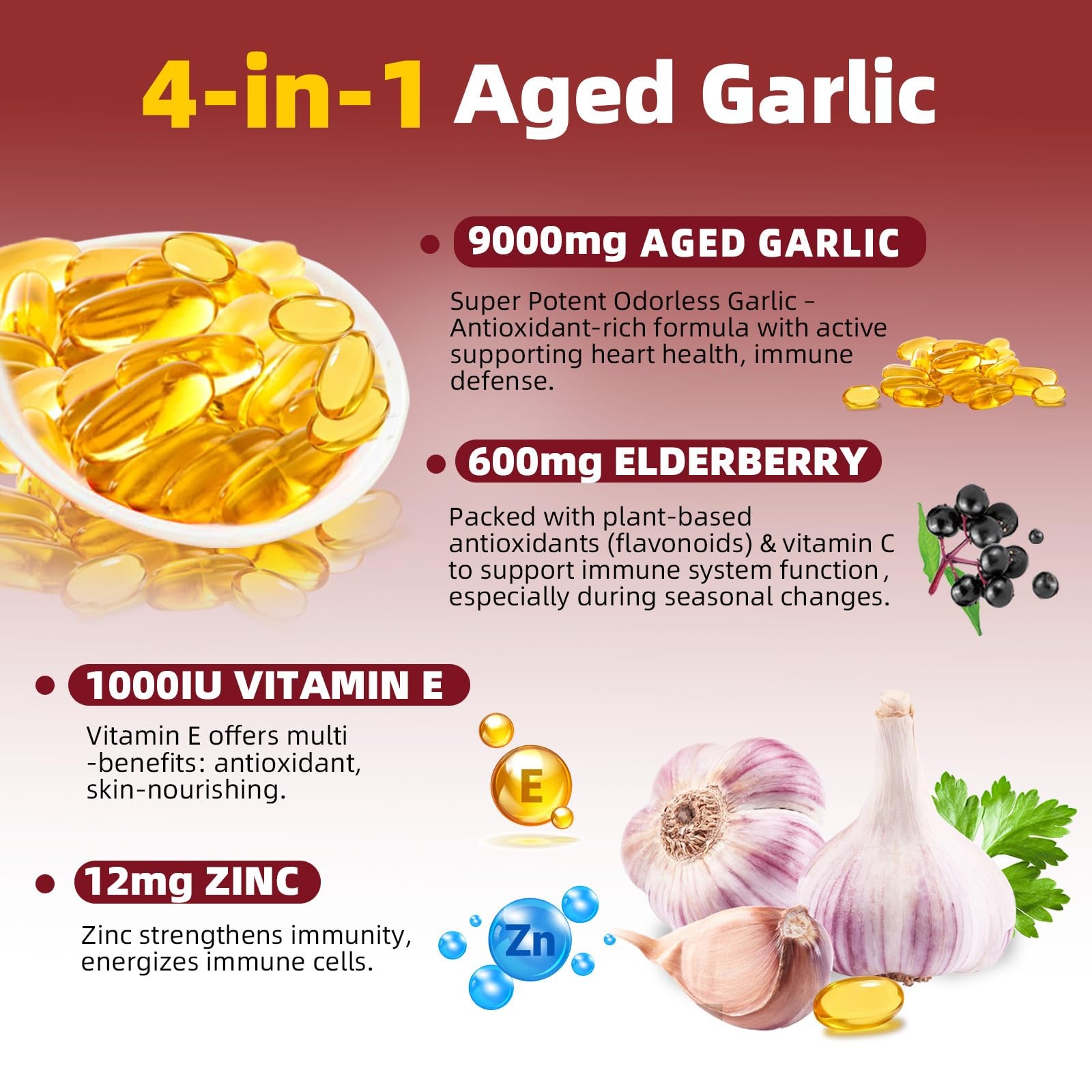 Aged Garlic Extract – 2 Years Odorless 4-in-1 Fermented Garlic Supplements wi…