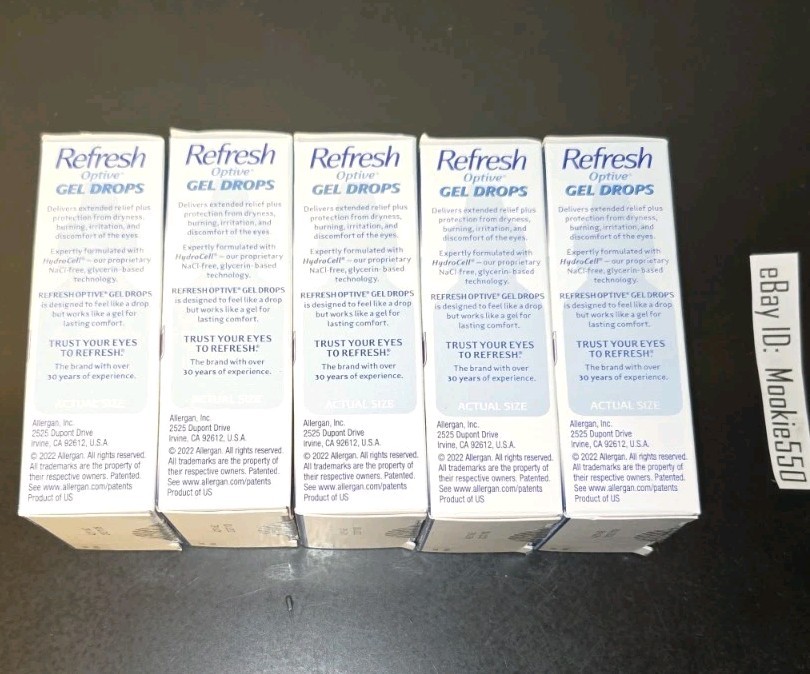 EXP 09/2025+! 5 Box Lot Refresh Optive GEL DROPS Eye Drops 0.33 oz (10mL)