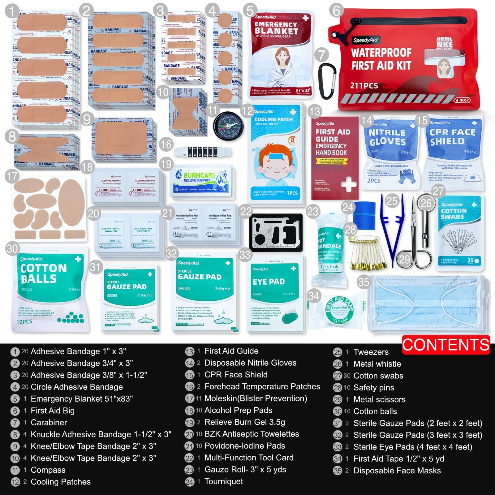 211 PCS Waterproof First Aid Kit, IPX7 Rated Dry Bag with Airtight Zipper, Po…