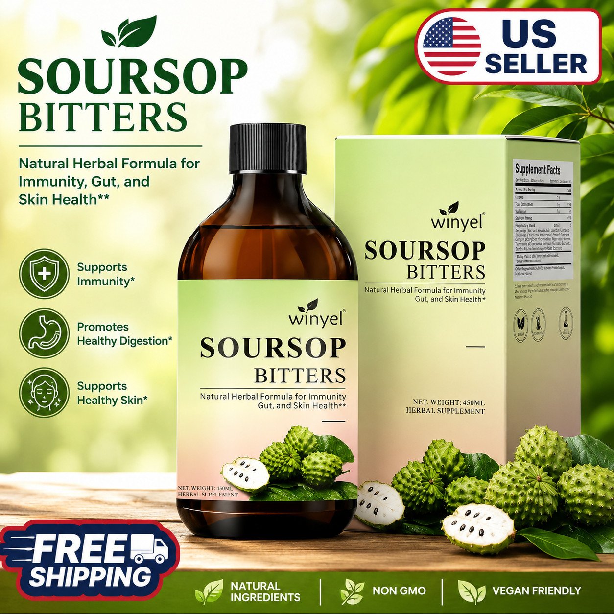 Soursop Bitters, 100% Pure Natural Organic Detox Herb 16 oz
