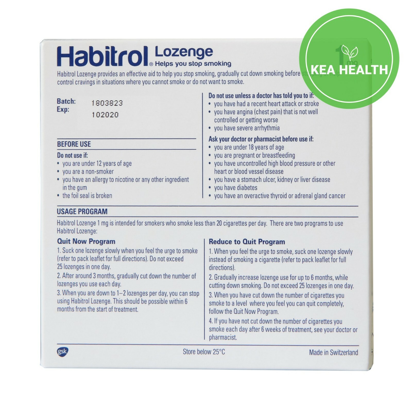 Habitrol Nicotine Lozenge 1mg MINT 432 pieces – 2 boxes – QUIT Smoking Now