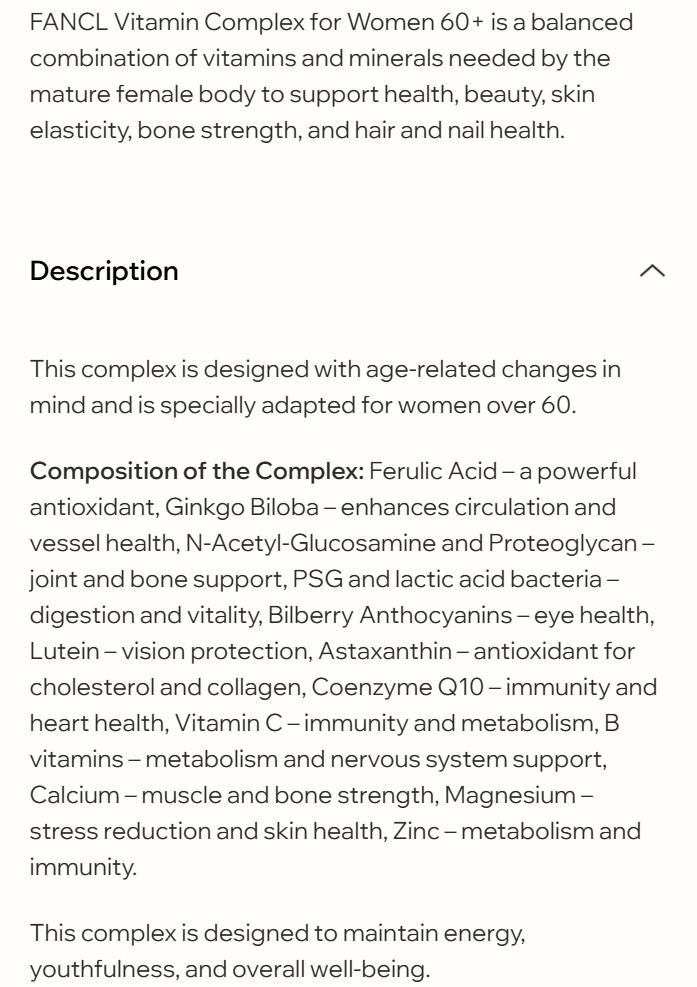 FANCL 60 Vitamin for women over 60.