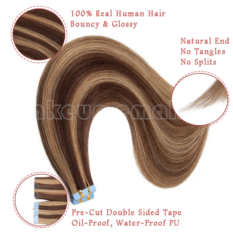 Real Human Hair Extensions Tape In Invisible Skin Weft Hairpiece Real Remy Piece