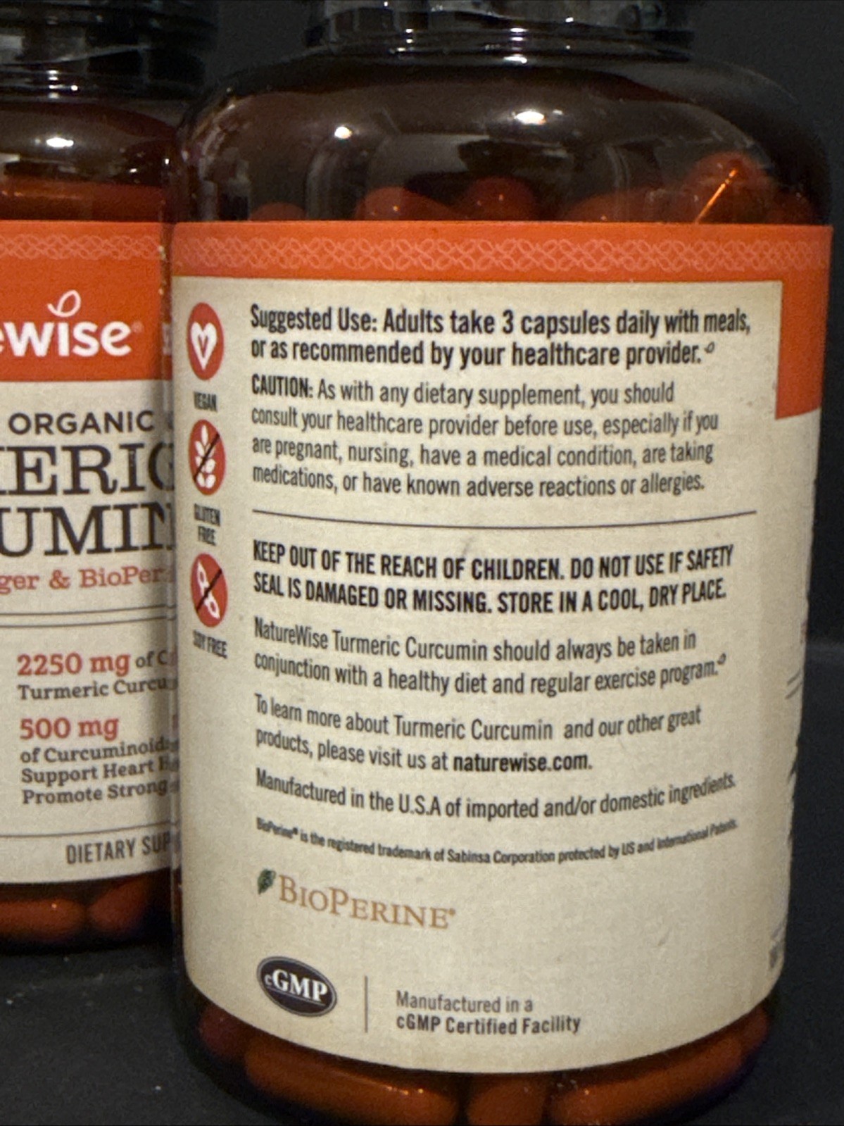 NatureWise Turmeric Curcumin 2250mg, 180 Caps, 2-Pack Exp 12/2027