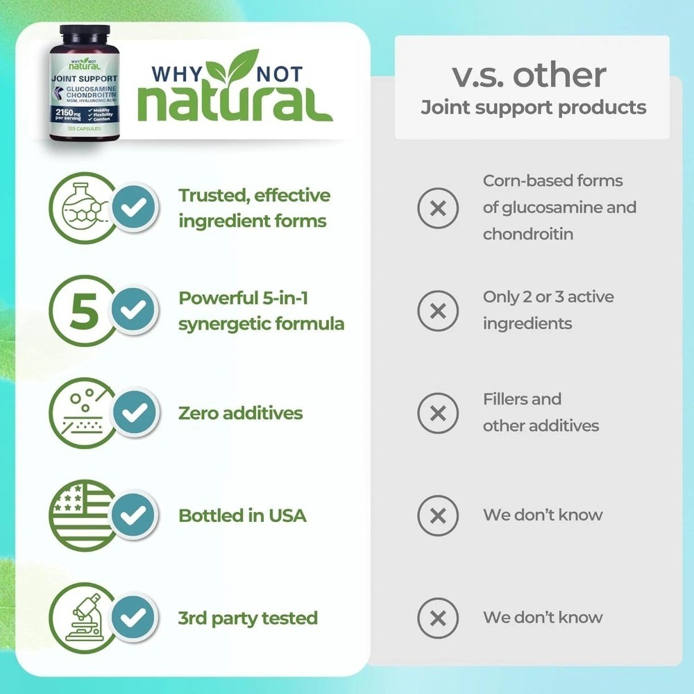 Why Not Natural Glucosamine Chondroitin MSM Joint Support Supplements – 120 Caps