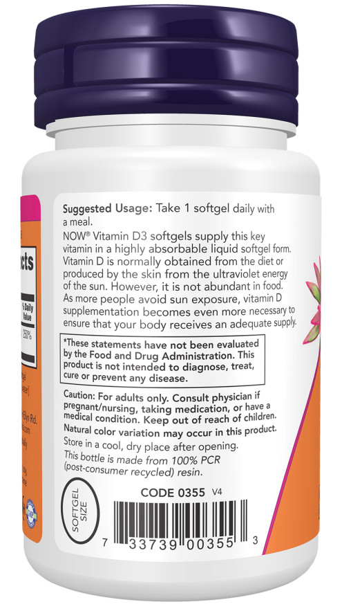 NOW Foods Vitamin D-3 2000 IU 30 Softgels