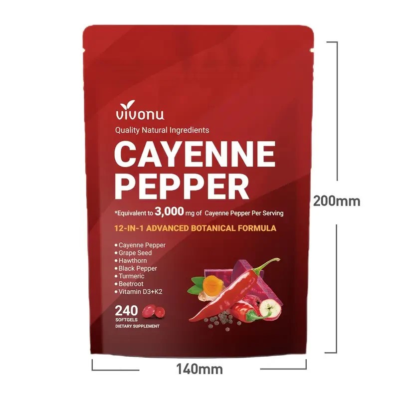Cayenne Pepper Softgels Supplement, Supports Leg Vein, 240 Softge /1 Bag–