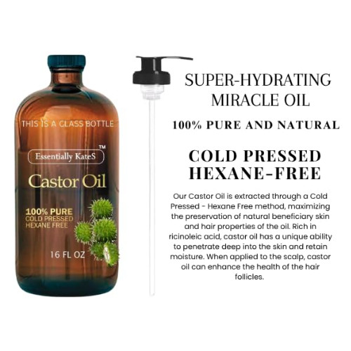 Cold-Pressed Organic Castor Oil in Glass Bottle – 16 Fl Oz – 100% Pure and Natur