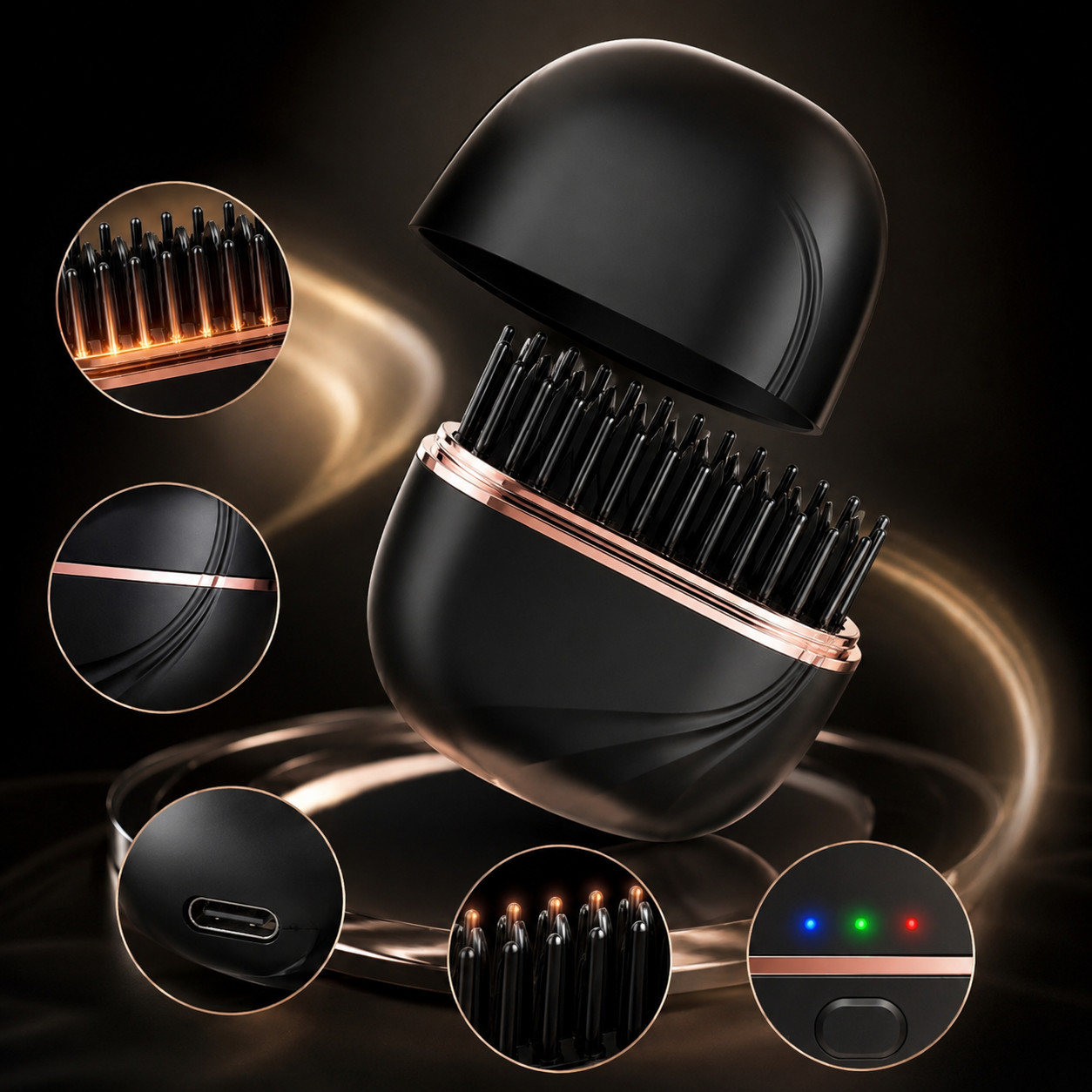 Wireless Mini Hair Straightening Comb Cordless USB-C Rechargeable Ionic Travel