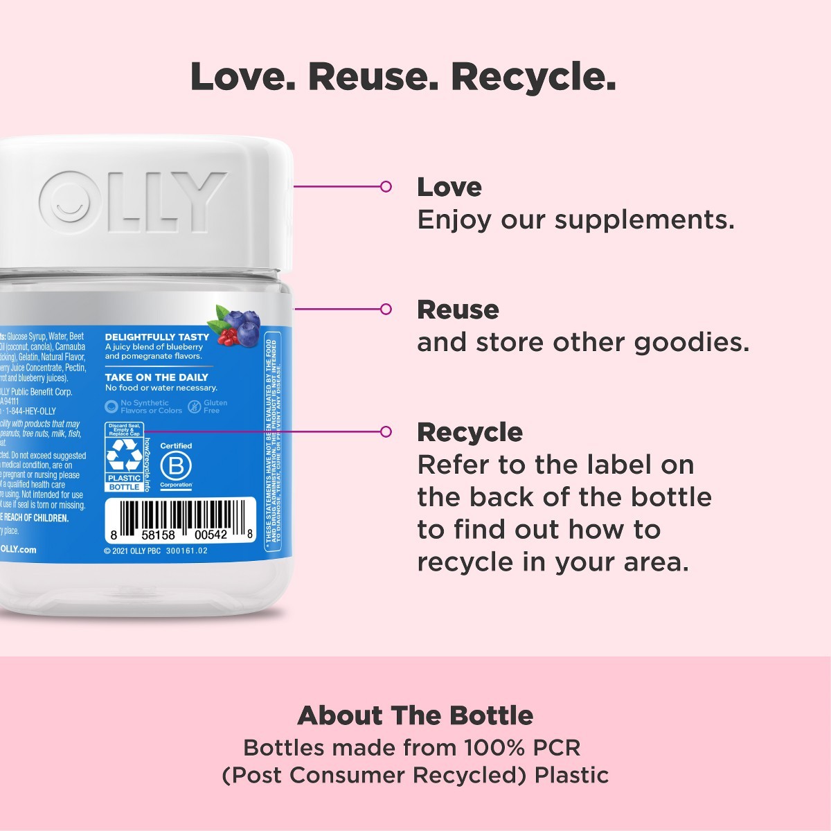 OLLY Glowing Skin Collagen Chewable Gummies – Berry – 50ct: Hyaluronic