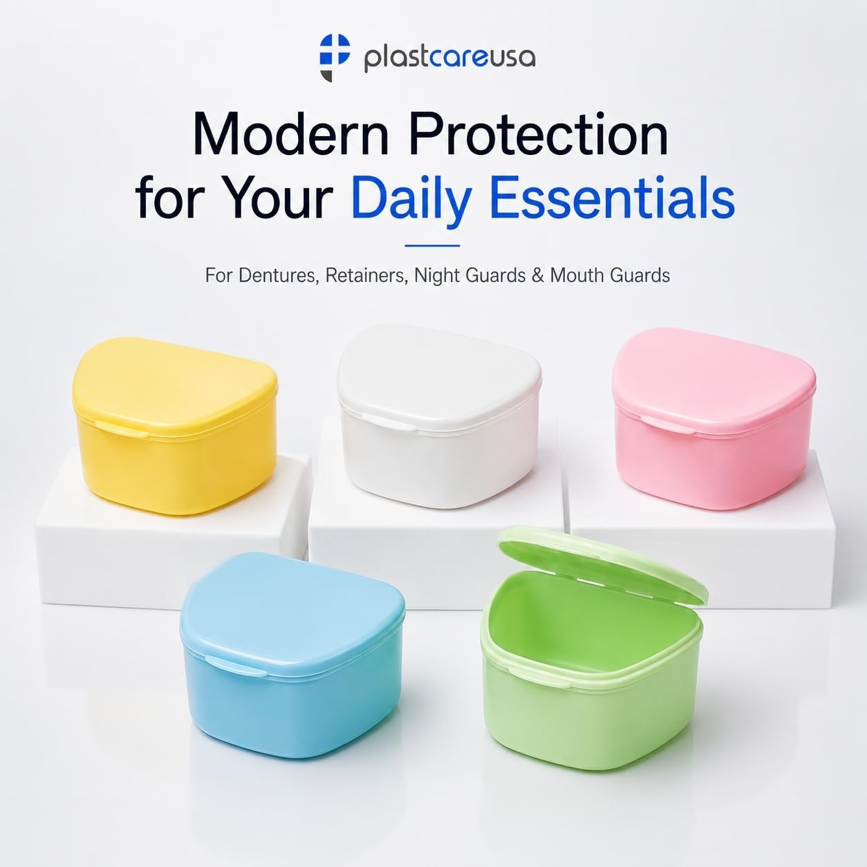 5 Color Denture Cases – Dental Box for Teeth, Mouth Guard, Retainer, Travel Cup