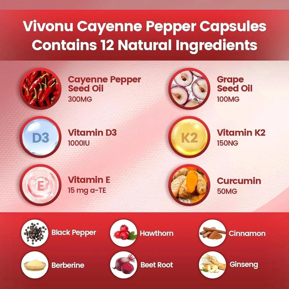 VivoNu Cayenne Pepper Softgels Supports Heart Vein Blood Vessel Health Vitamin E