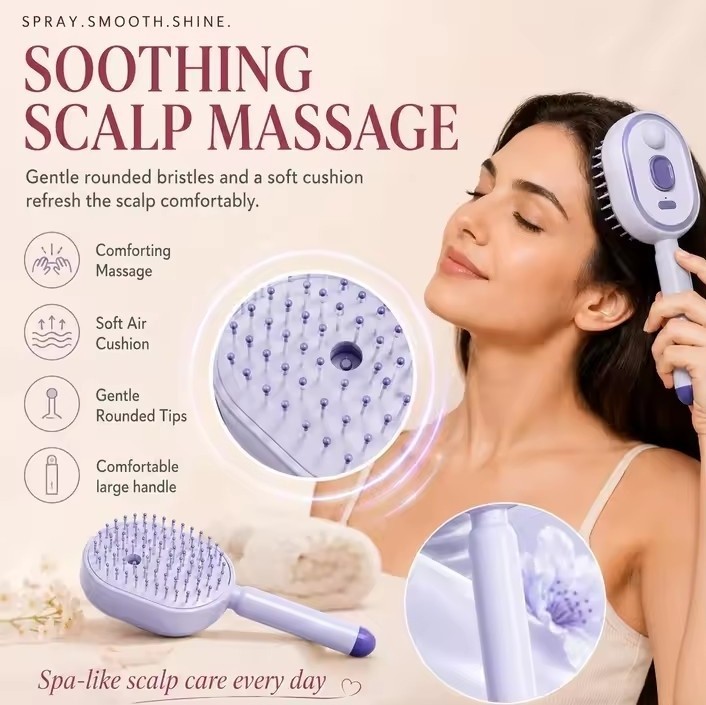 Electric Steaming Hair Straightener Brush Rechargeable Detangling Massage Spray