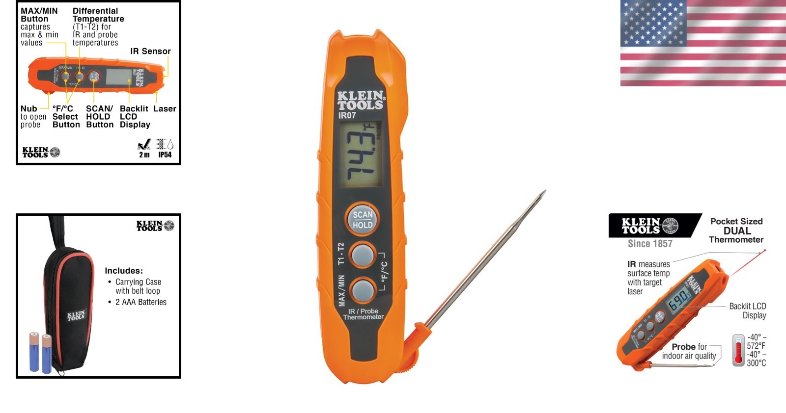 Handheld Dual IR and Probe Thermometer – Perfect for DIY and Inspections