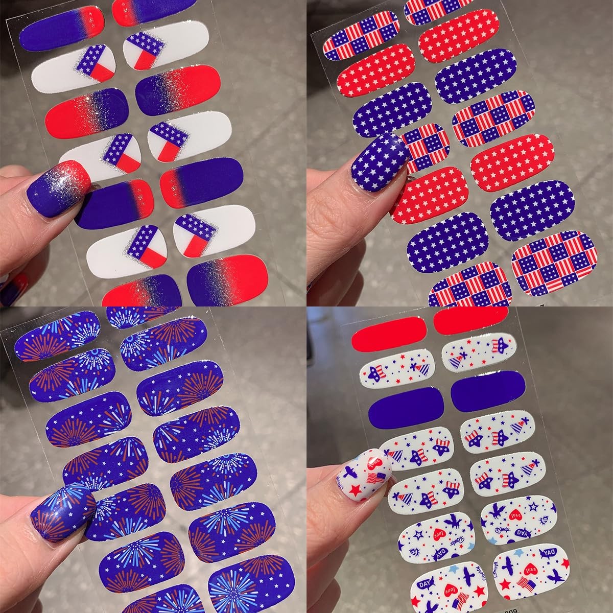 4 Sheets 4th of July Nail Gel Strips United States Flag Nail Wraps Stickers S…