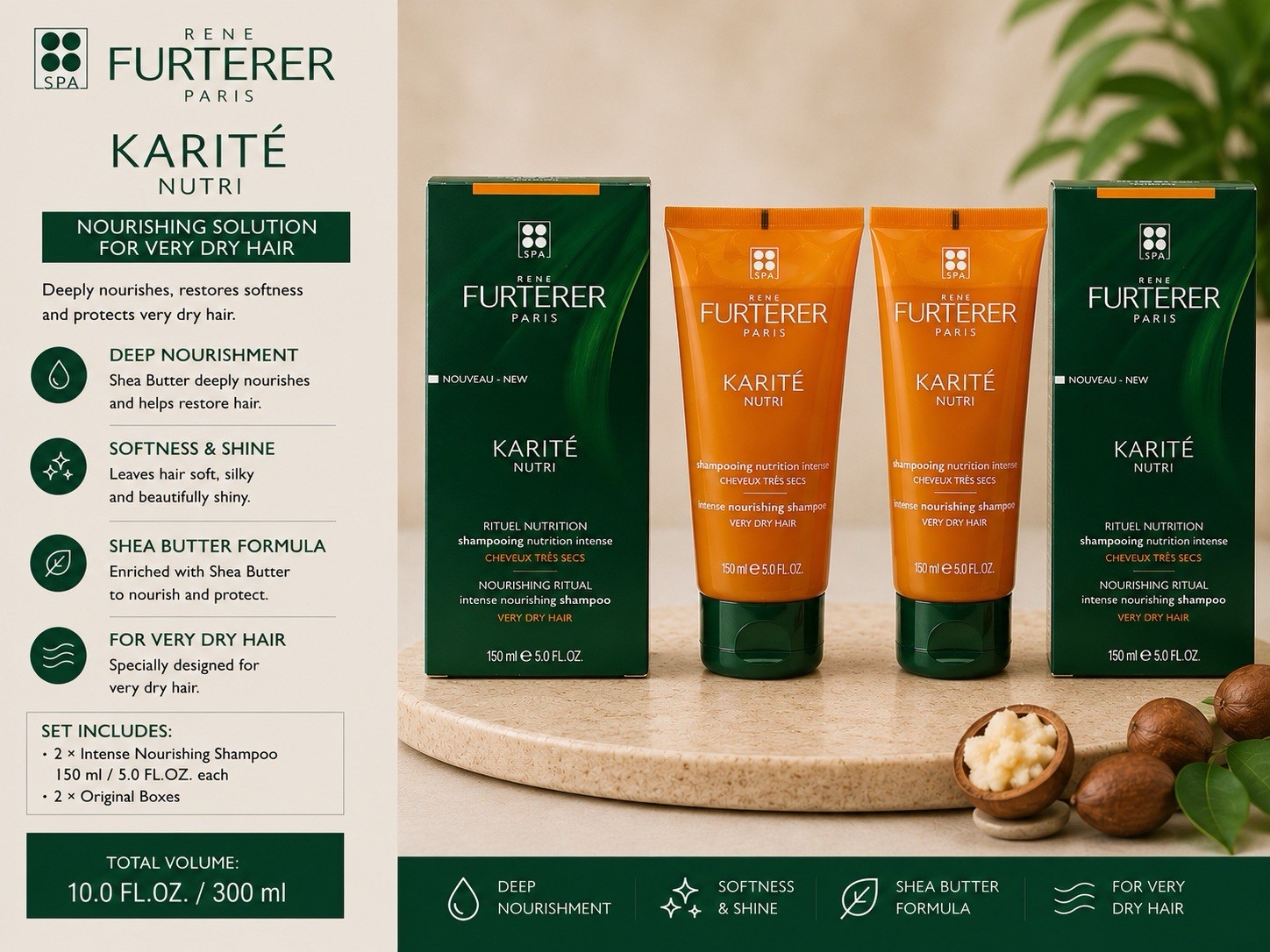 Rene Furterer Karite Nutri Shampoo Set 2x150ml 5 Fl.Oz Very Dry Hair