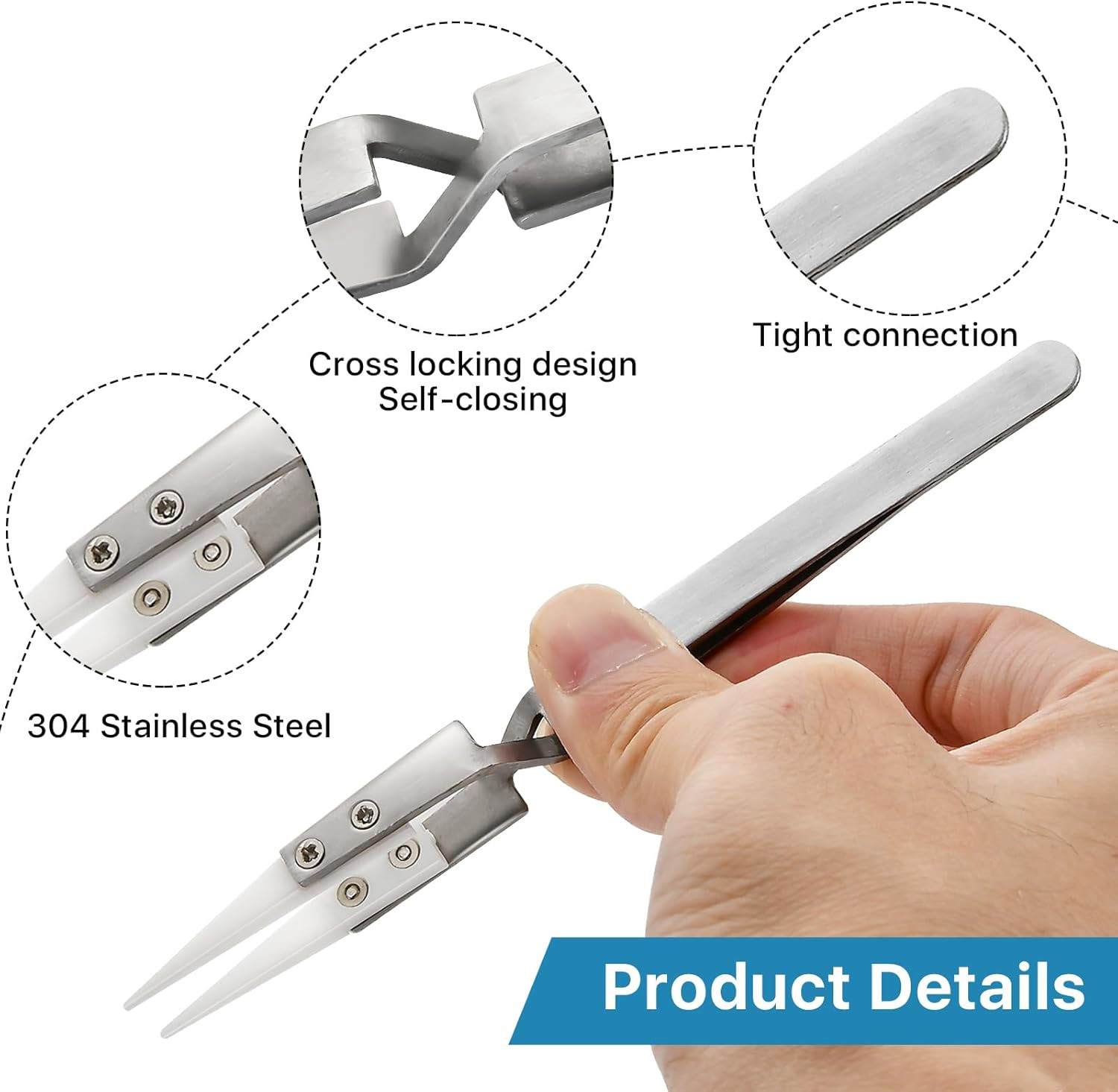 6 Pcs Precision Reverse Ceramic Tweezers Set, Non-Conductive Heat-Resistant Elec