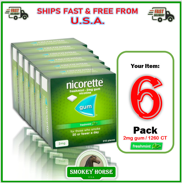 6X Nicorette FreshMint fresh Mint Gum 2 mg 210 Pieces “SHIP SUPER FAST FROM USA”