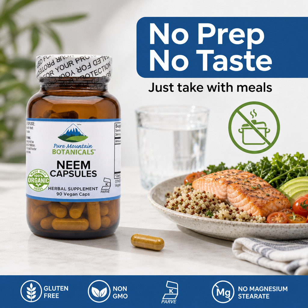 Pure Mountain Botanicals Neem Capsules – 500mg Organic Neem Leaf Supplement