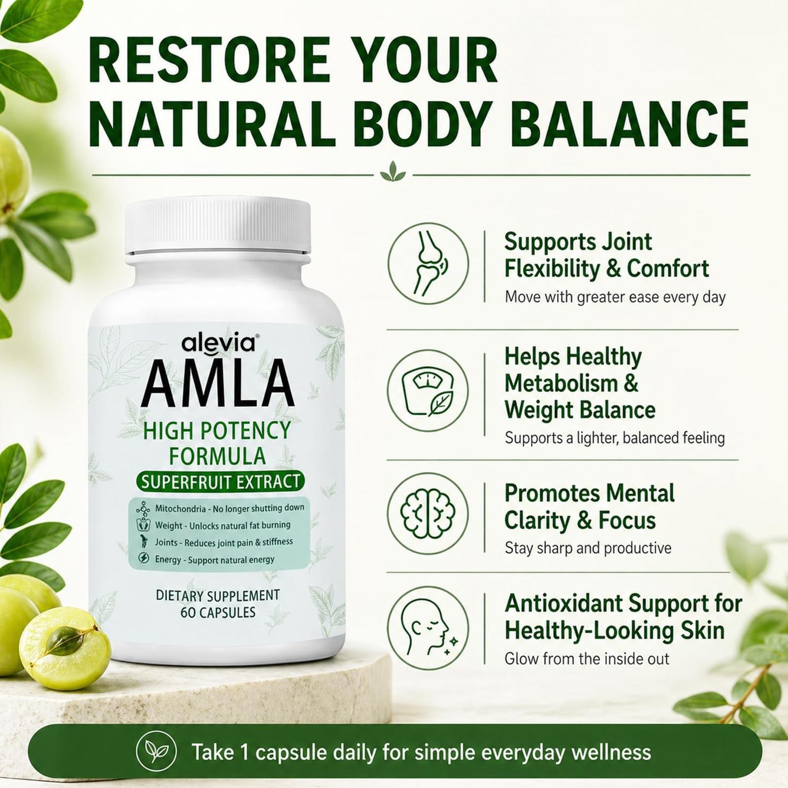 AMLA Capsules Superfruit Extract High Potency Formula 60 Capsules