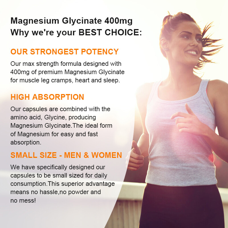 High Absorption Magnesium Glycinate 400 mg, 120 Capules Non-GMO Relieve Stress