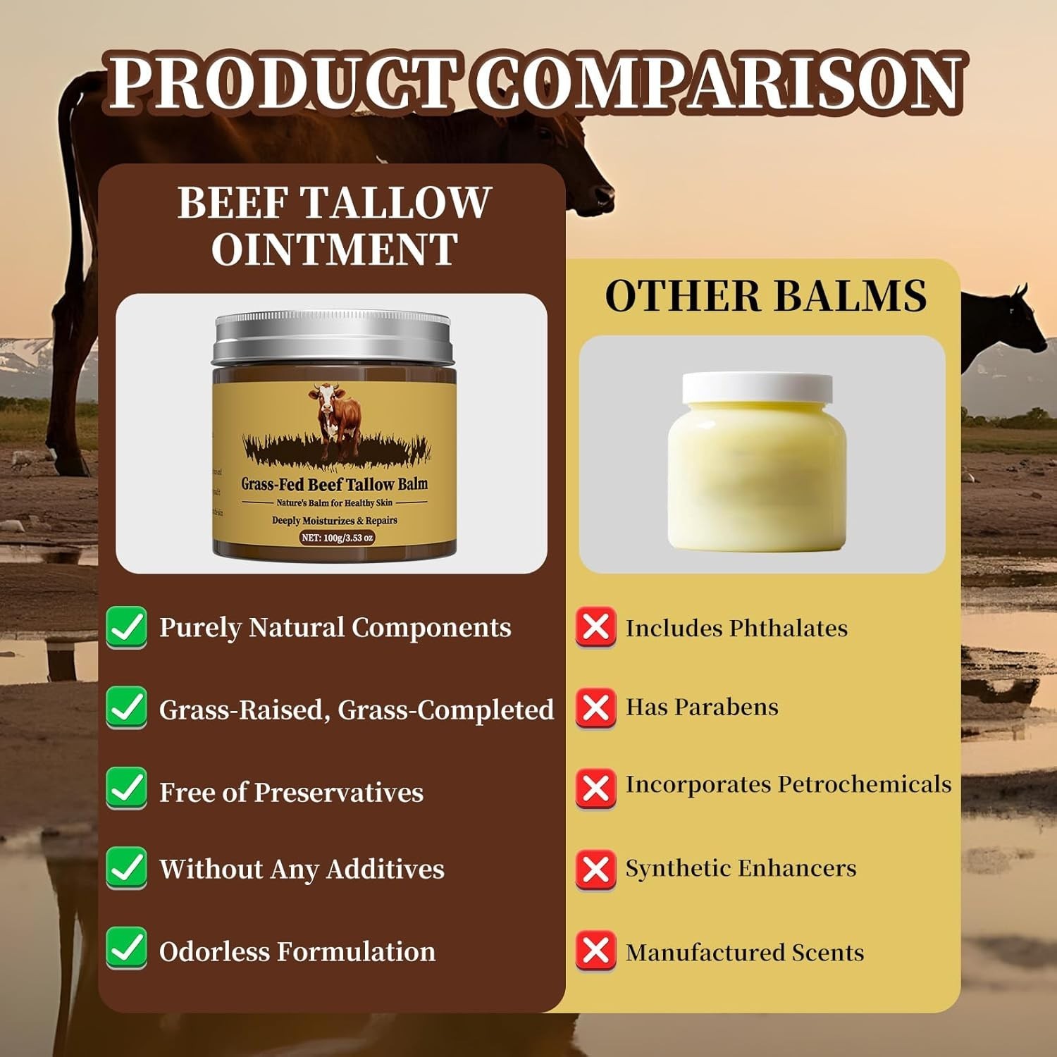 Grass Fed Beef Tallow Honey Balm Face Body Cream Moisturizer 3.53oz