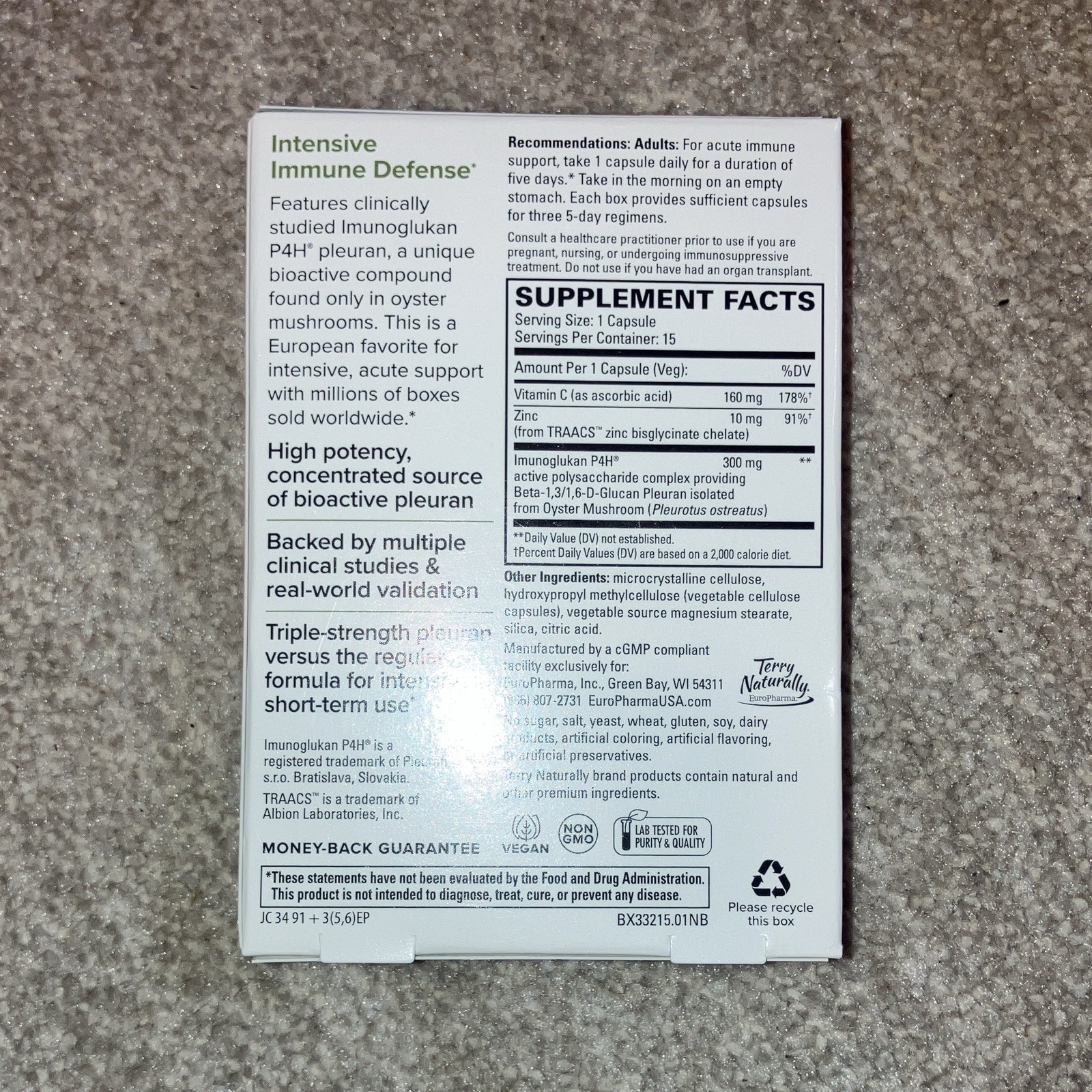 Terry Naturally PleuraMax Extra Strength Upper Respiratory Immune Vegan 15 Caps