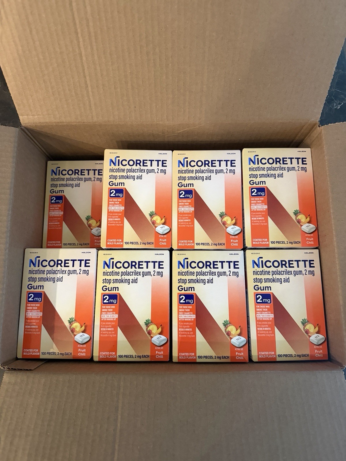 CASE OF 15 – Nicorette 2mg Nicotine Gum Fruit Chill 100 Pieces Exp 05/28-11/28