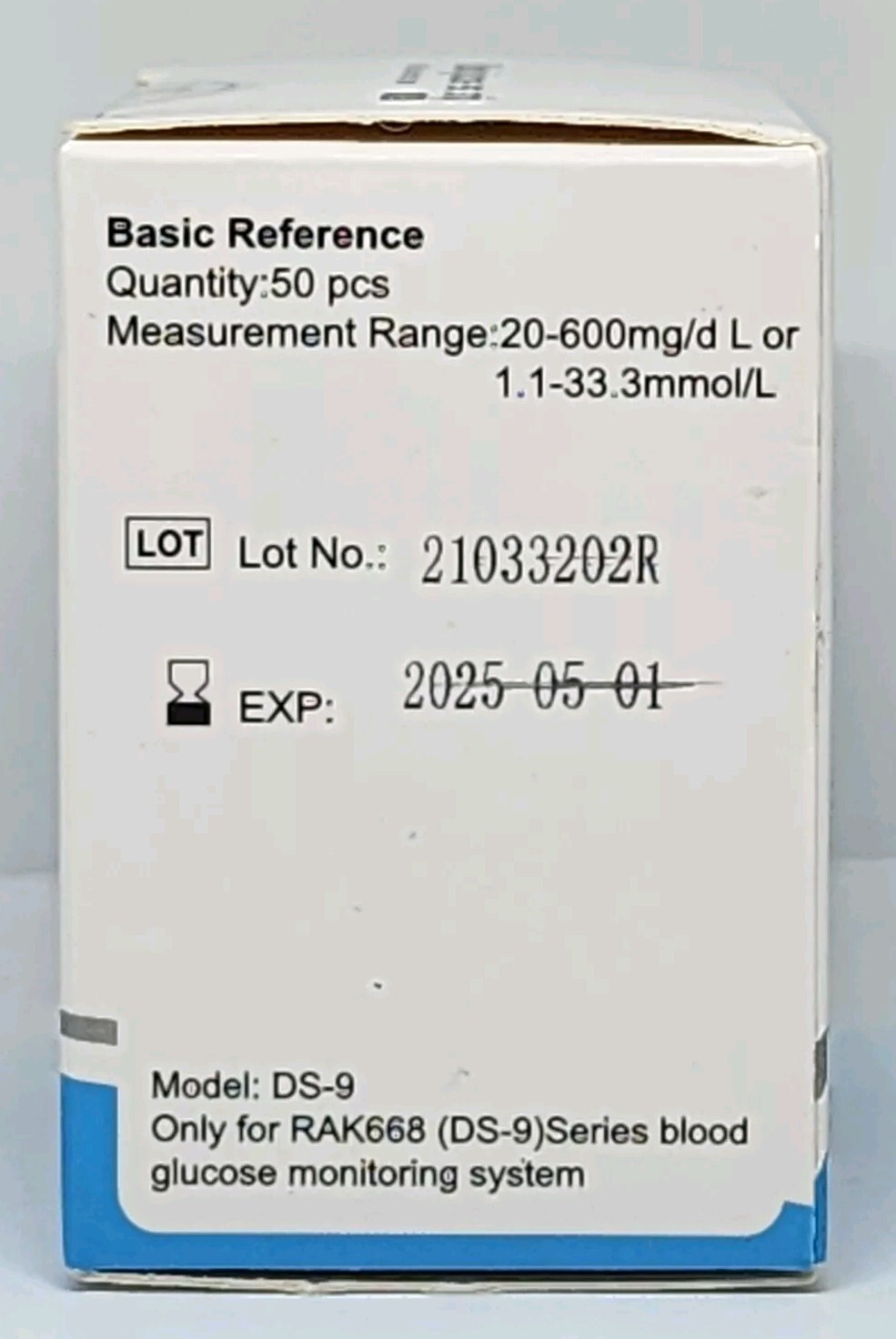 RAK668 Model DS-9 Blood Glucose Test Strips 50 Count New in Box Exp. 05/01/2025