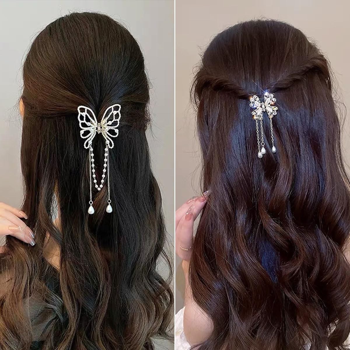 GeoGeoDIY 4 PCS Butterfly Tassel Hair Clip Set, 4 Count (Pack of 1), Gold
