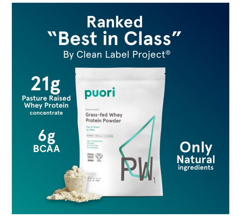 Puori PW1 Whey Protein Bourbon Vanilla 30 Servings Grass Fed BCAA