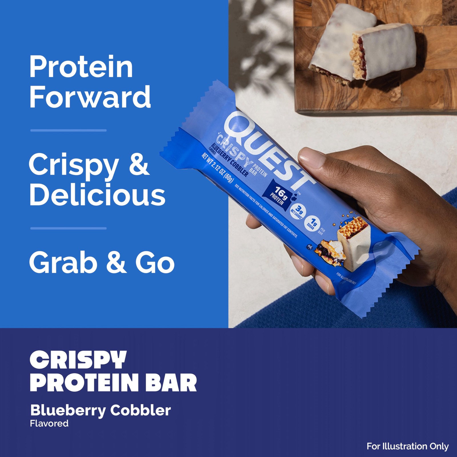 Quest Nutrition Crispy Blueberry Cobbler Hero Protein Bar, 16g 12 Count