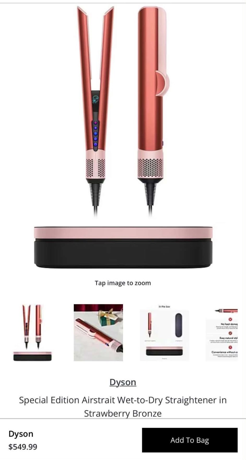 Dyson Airstrait Wet-to-Dry Straightener Adjustable Heat, Strawberry Bronze, Case