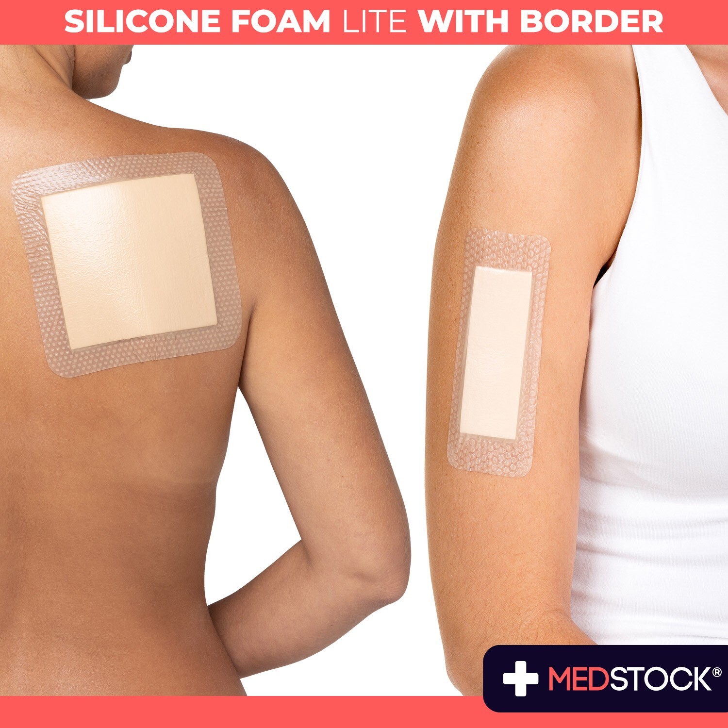 MEDSTOCK Silicone Foam Lite Dressing with Border – 4″ x 4″ (Box of 10)