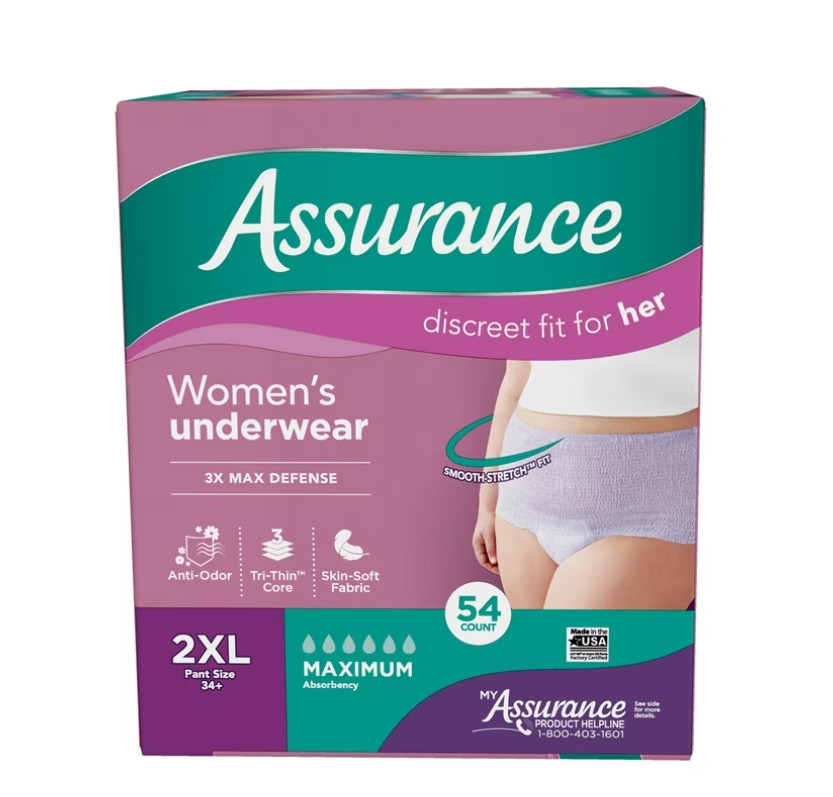 Assurance Women’s Incontinence & Postpartum Underwear, 2XL, Absorb(54 Count)