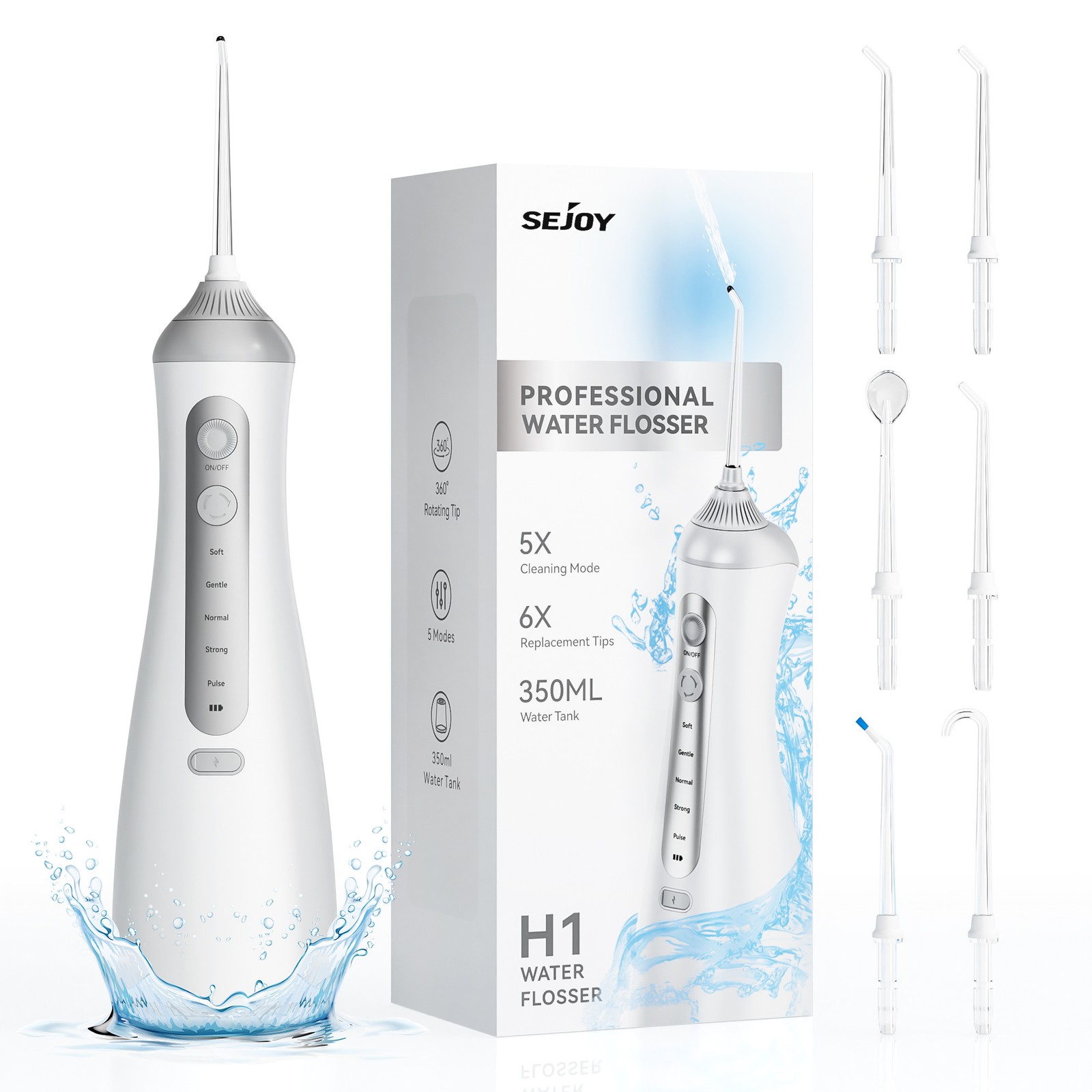 SEJOY Cordless Dental Water Flosser for Teeth Oral Irrigator Travel 6 Jet Tips