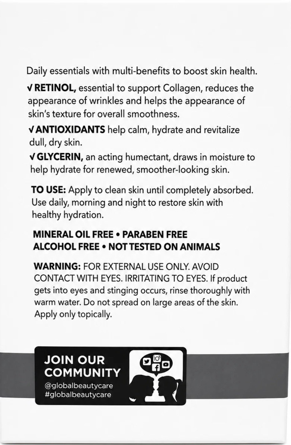 Global Beauty Care Power Moisturizer Retinol Antioxidants Cream Dry Skin 1.7oz