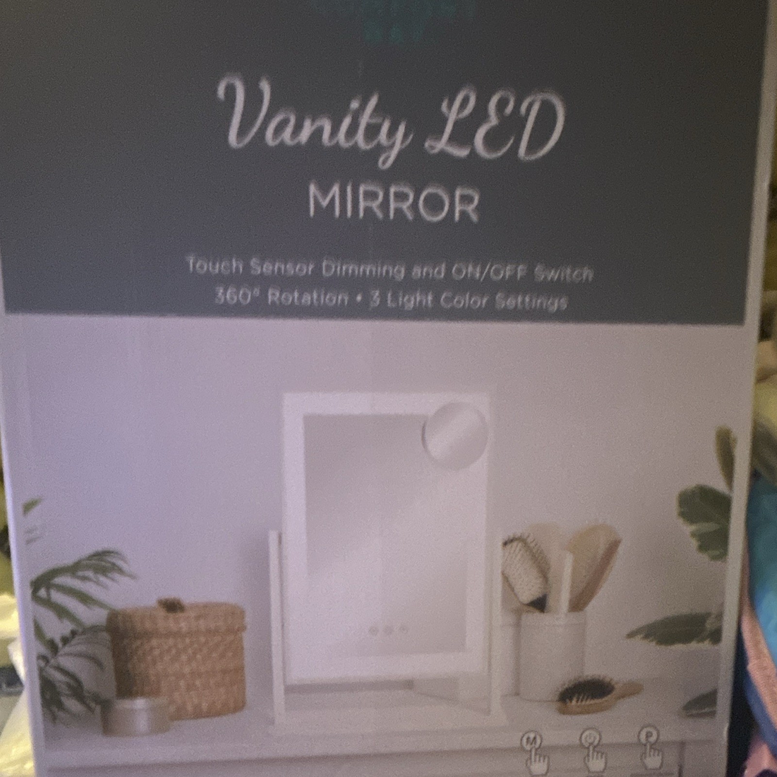 Comfort Bay LED Lighted Vanity Mirror Touch Sensor, White Rectangle Tabletop